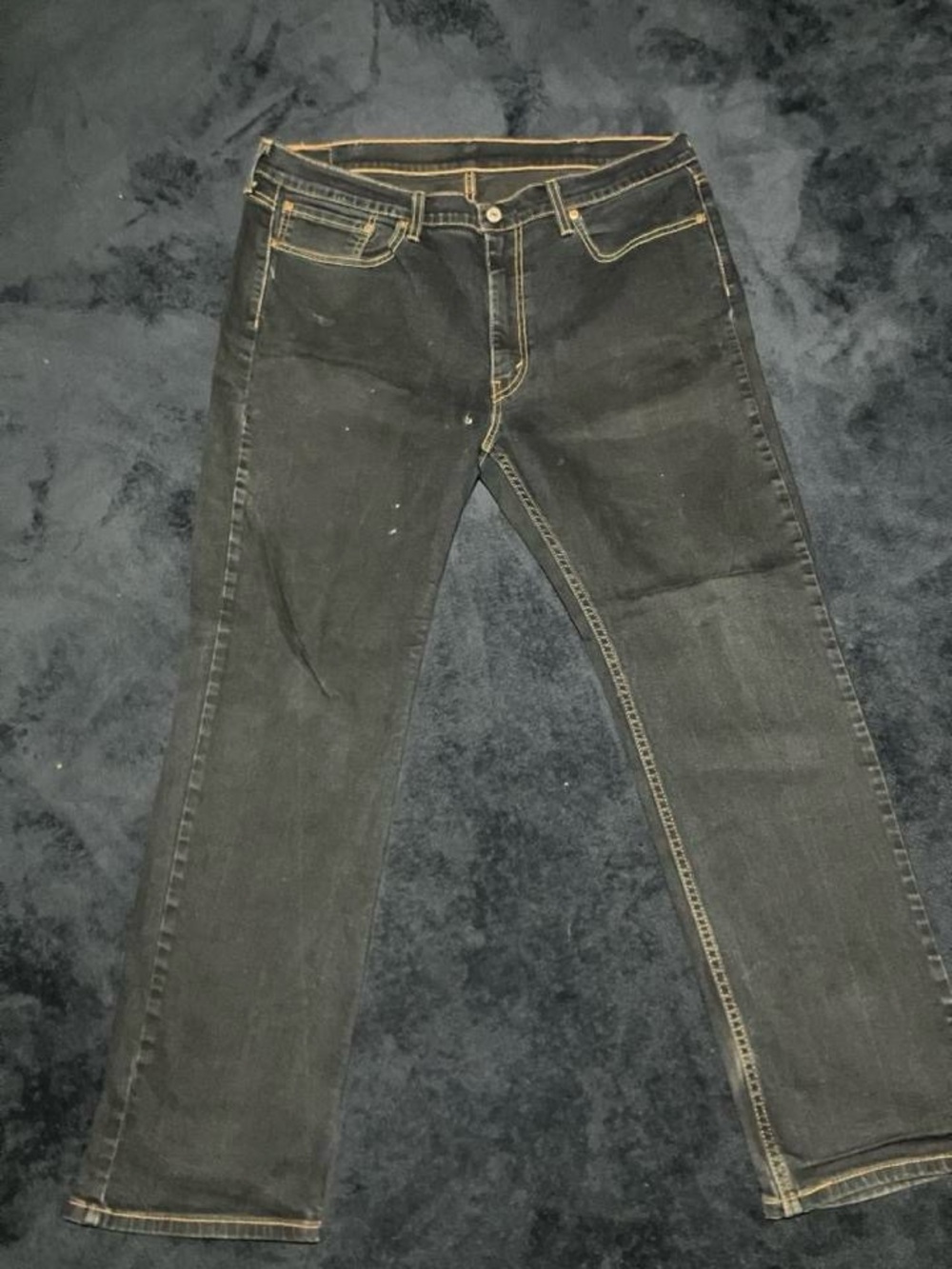 Levi's Men's Black Straight Jeans with Yellow Contrast Stitching